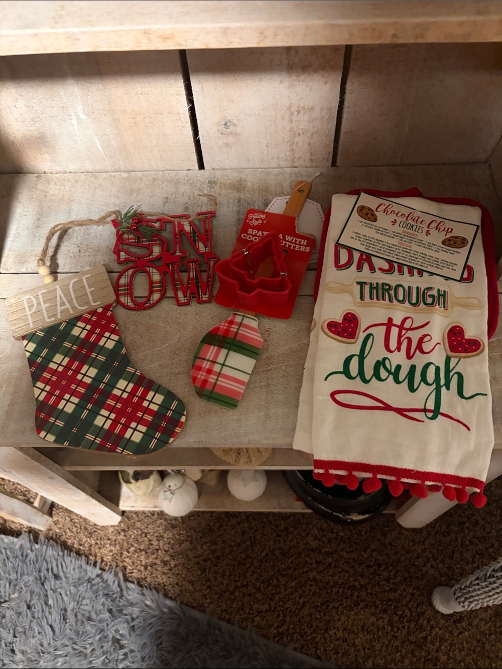 Holiday Baking Kitchen Towel and Plaid Stocking Set - Red & Green